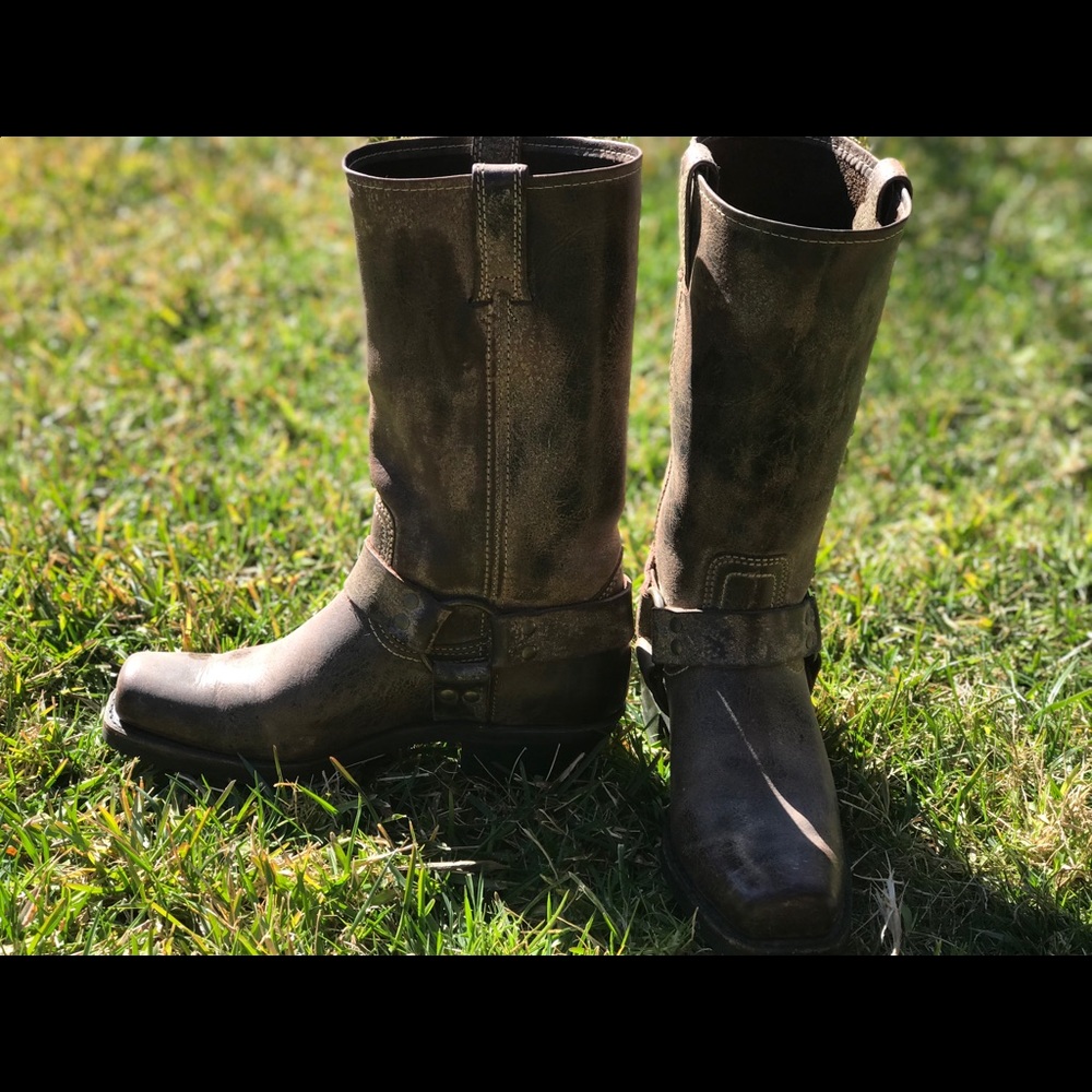 Frye Harness Distressed Chocolate Boots